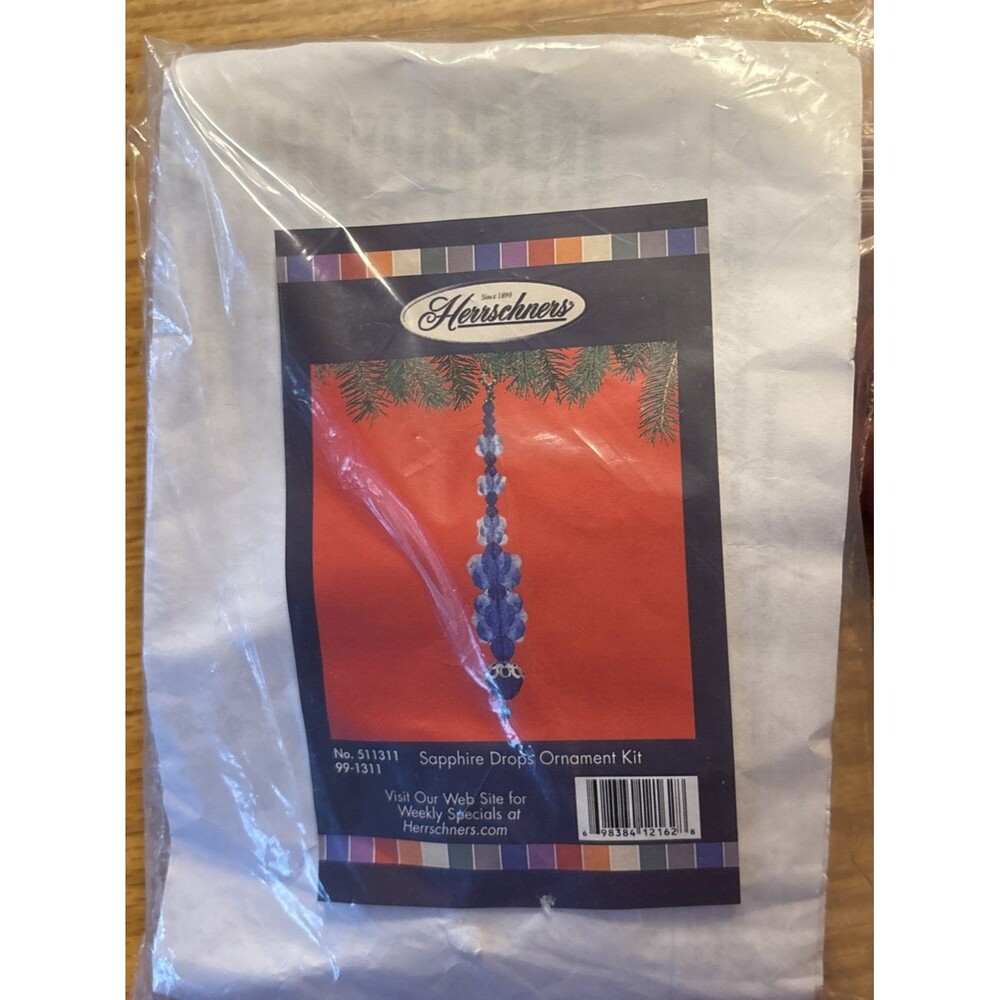 Vintage Herrschners sapphire drops Beaded Christmas Ornament Kit 5111311 NOS
